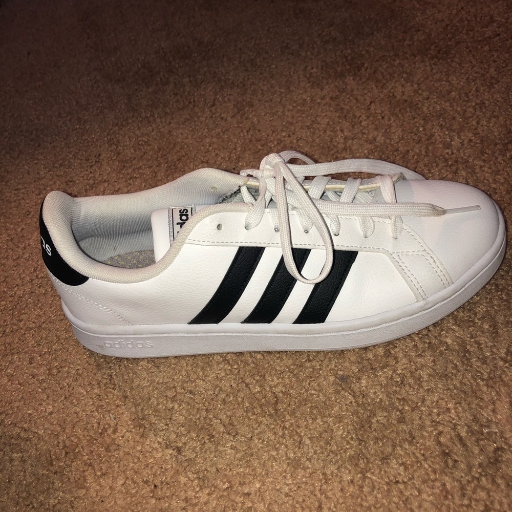 adidas White Sneakers with Black Stripes